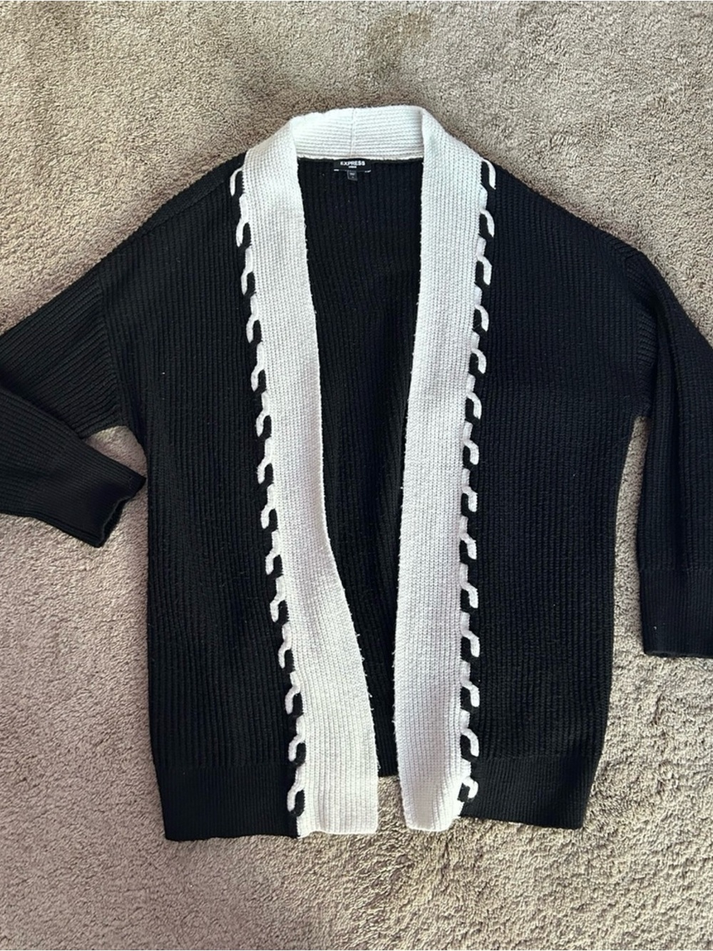 Express Black Cardigan with White Shawl Trim
